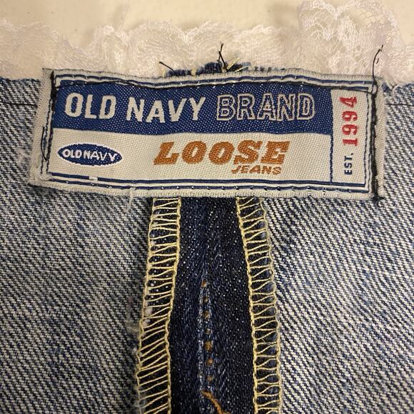 VTG OldNavy BlueDenim LaceTrim Corset Coquette Babydoll Handmade Up cycle L/XL - Picture 3 of 13